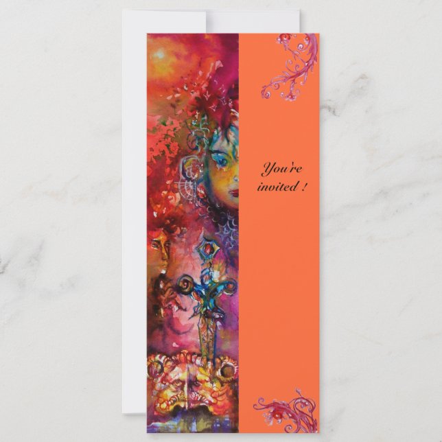 Invitación EXCALIBUR , rojo brillante , rosa azul amarillo (Anverso)