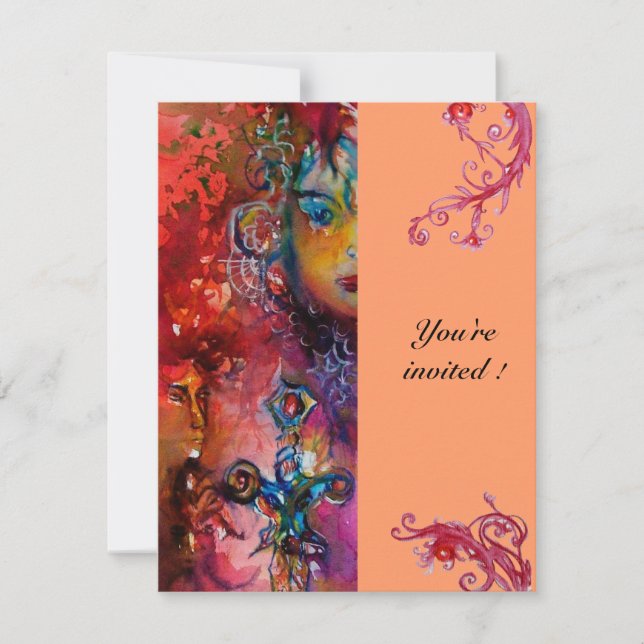 Invitación EXCALIBUR , rojo brillante , rosa azul naranja (Anverso)