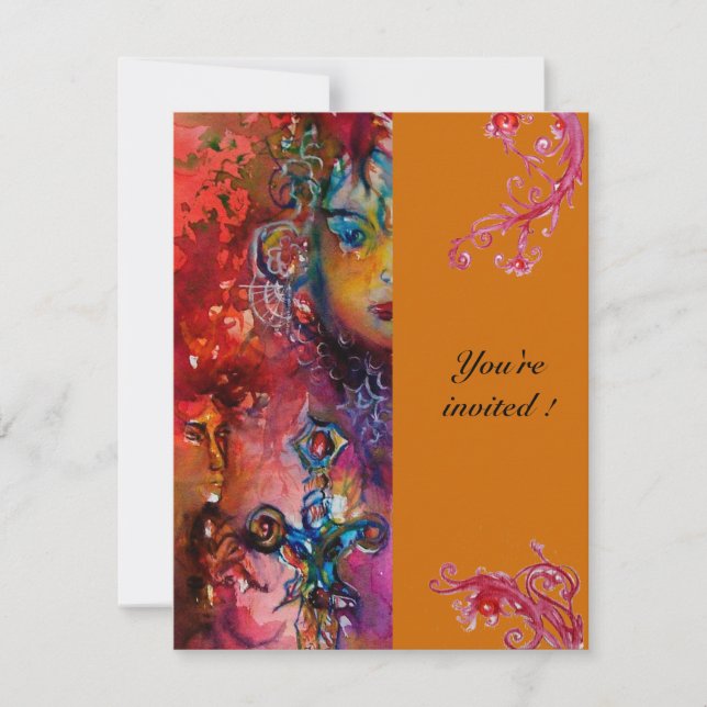 Invitación EXCALIBUR , rojo brillante , rosa azul naranja (Anverso)