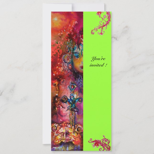 Invitación EXCALIBUR , rojo brillante , rosa azul verde (Anverso)