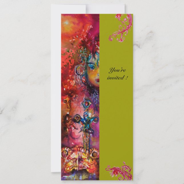 Invitación EXCALIBUR , rojo brillante , rosa azul verde (Anverso)