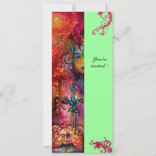 Invitación EXCALIBUR , rojo brillante , rosa azul verde