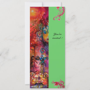 Invitación EXCALIBUR , rojo brillante , rosa azul verde