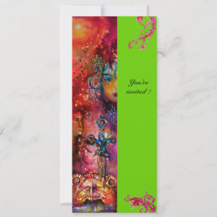 Invitación EXCALIBUR, rojo brillante, rosa azul verde