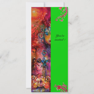 Invitación EXCALIBUR, rojo brillante, rosa azul verde