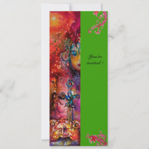 Invitación EXCALIBUR , rojo brillante , rosa azul verde