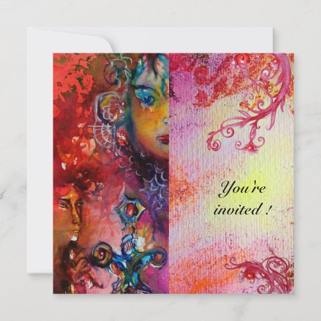 Invitación EXCALIBUR, rojo brillante, rosa morado (Anverso)
