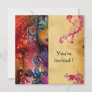 Invitación EXCALIBUR , rojo brillante , rosa pergamino púrpur