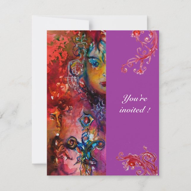 Invitación EXCALIBUR, rojo brillante, violeta rosado (Anverso)