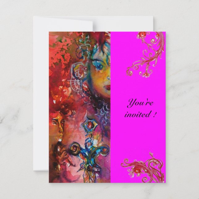 Invitación EXCALIBUR, rojo brillante, violeta rosado (Anverso)