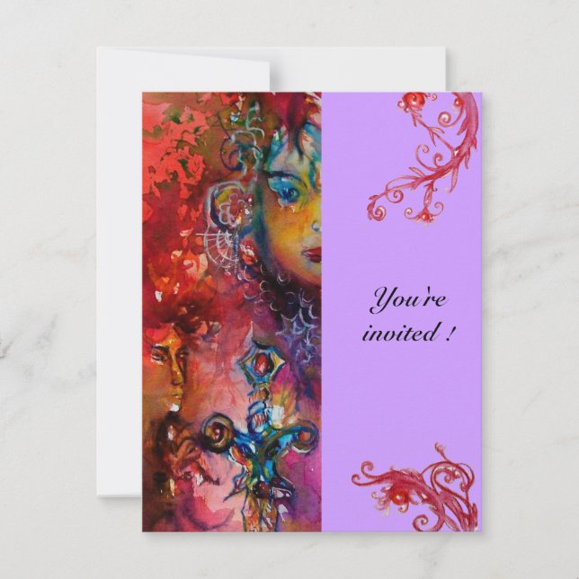 Invitación EXCALIBUR , rojo brillante , violeta rosado (Anverso)