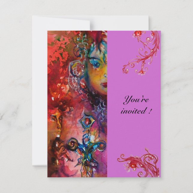 Invitación EXCALIBUR, rojo brillante, violeta rosado (Anverso)