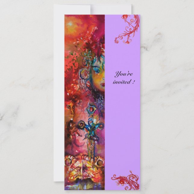 Invitación EXCALIBUR , rojo brillante , violeta rosado (Anverso)