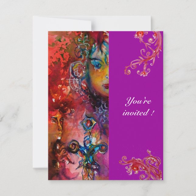 Invitación EXCALIBUR, rojo brillante, violeta rosado (Anverso)