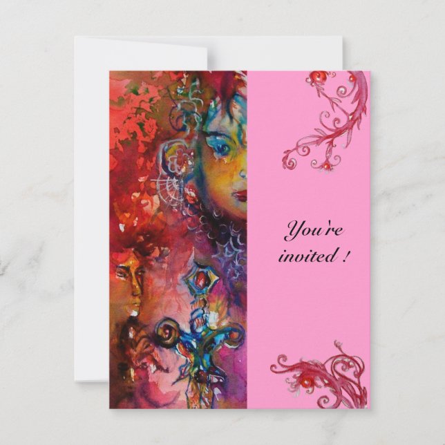 Invitación EXCALIBUR , rojo brillante , violeta rosado (Anverso)