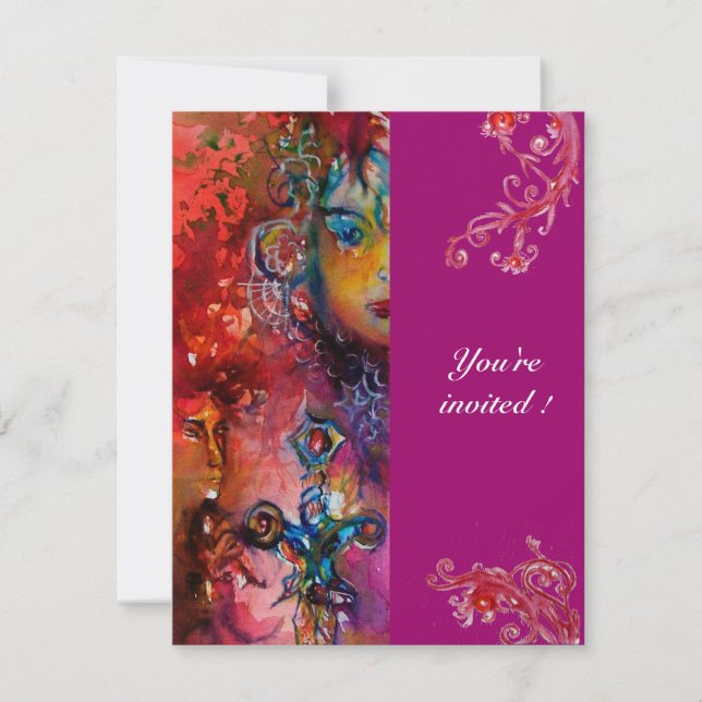 Invitación EXCALIBUR, rojo brillante, violeta rosado (Anverso)