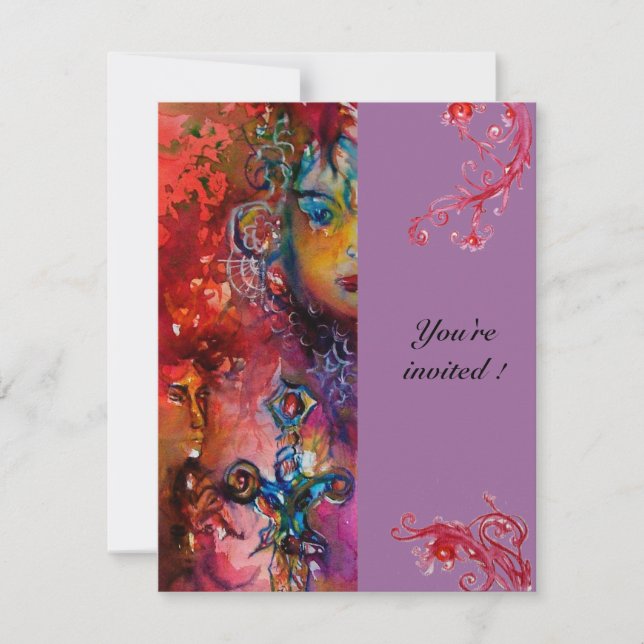 Invitación EXCALIBUR , rojo brillante , violeta rosado (Anverso)
