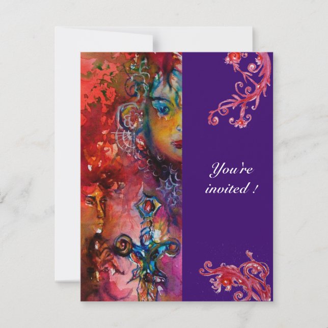 Invitación EXCALIBUR, rojo brillante, violeta rosado (Anverso)