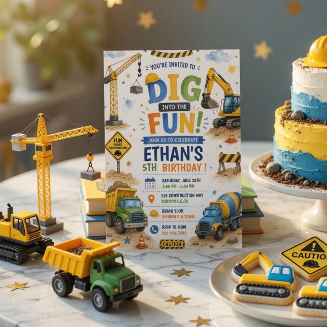 Invitación ¡Excava la Diversión Cumpleaños de Construcción (Subido por el creador)