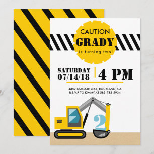 Invitación Excavadora del tema de construcción 2 negro y amar