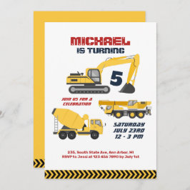 Invitación Excavator Crane Construction Builder Boys Cumpleañ