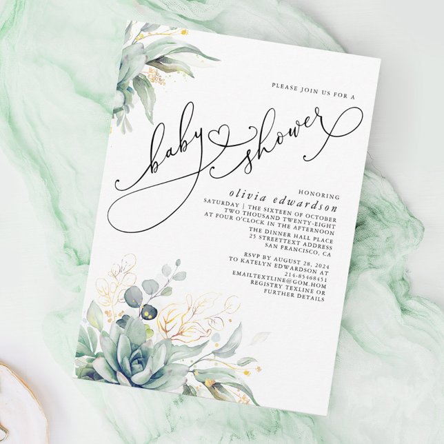 Invitación Excelente vegetación Cute Elegante Baby Shower (Succulents Baby Shower Invitations)