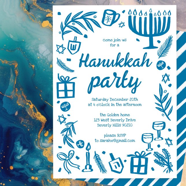 Invitación Excéntrico Personalizado del feriado de Hanukkah (Whimsical Hanukkah Holiday Party Cute Custom Invitation
)