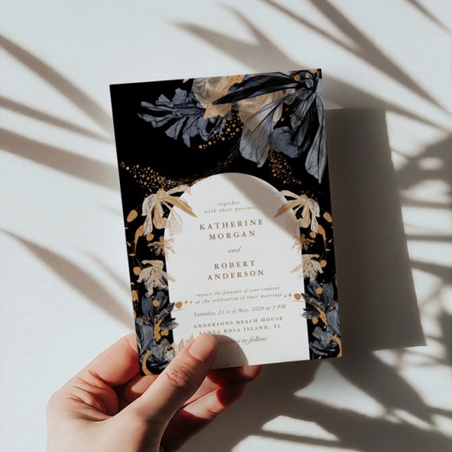 Invitación Exclusiva De Boda Floral De Oro Y Negro (Subido por el creador)