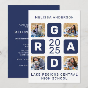 Invitación Exclusivo Grad Navy Blue White 5 Graduación de fot