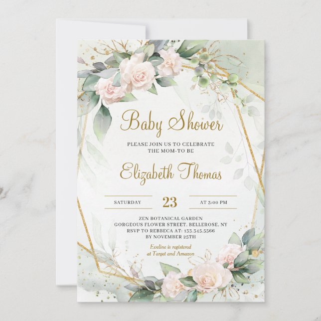 Invitación Exclusivo Rubor Pink Floral Greeneration Gold Fram (Anverso)