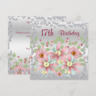 Invitación Exhibición floral de cumpleaños número 17 y diaman