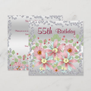 Invitación Exhibición floral y diamantes para el 55 cumpleaño