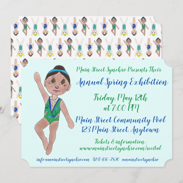 Invitación Exhibición sincronizada de la piscina del equipo d (Anverso / Reverso)