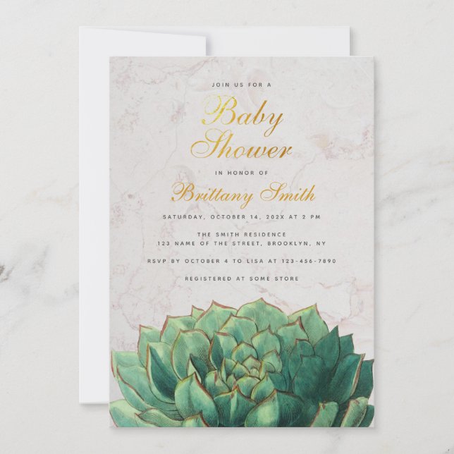 Invitación Éxito de Baby Shower Elegante Género Verde Neutral (Anverso)