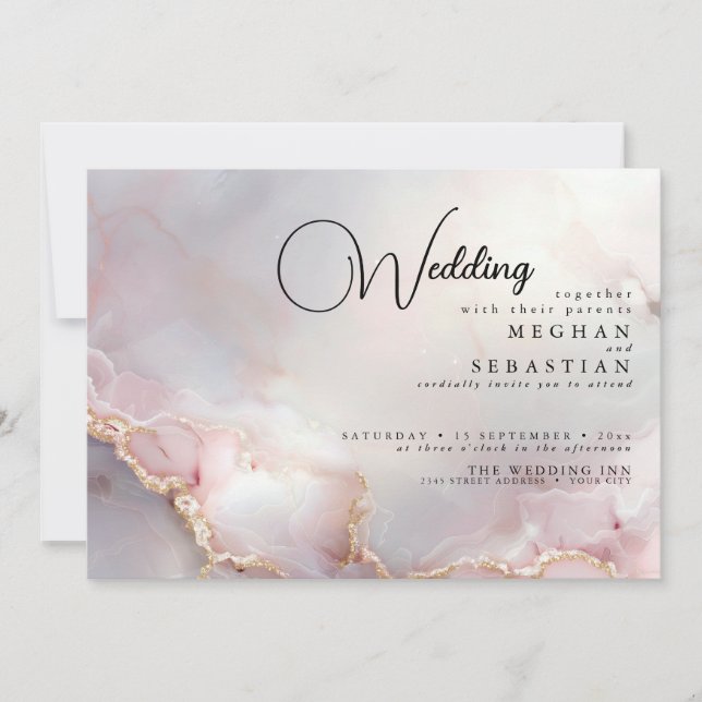 Invitación Exotic Blush  Marbled Opal (Anverso)