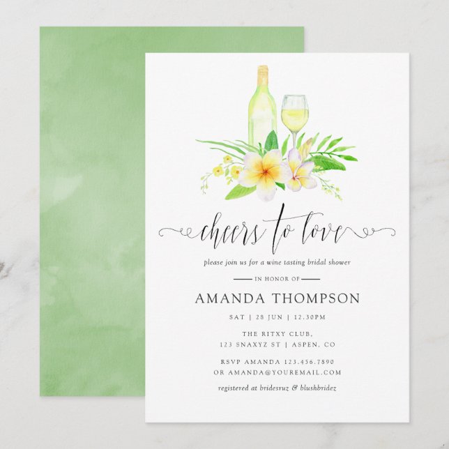 Invitación Exótica acuarela Bridal Shower Wine Tasting (Anverso / Reverso)