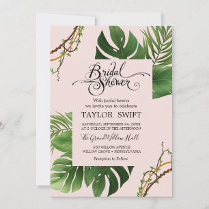 Invitación Exótica Palma Tropical   Ducha de Novia Rosa 
