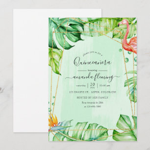 Invitación Exótica Quinceañera Geométrica de Flamenco Tropica