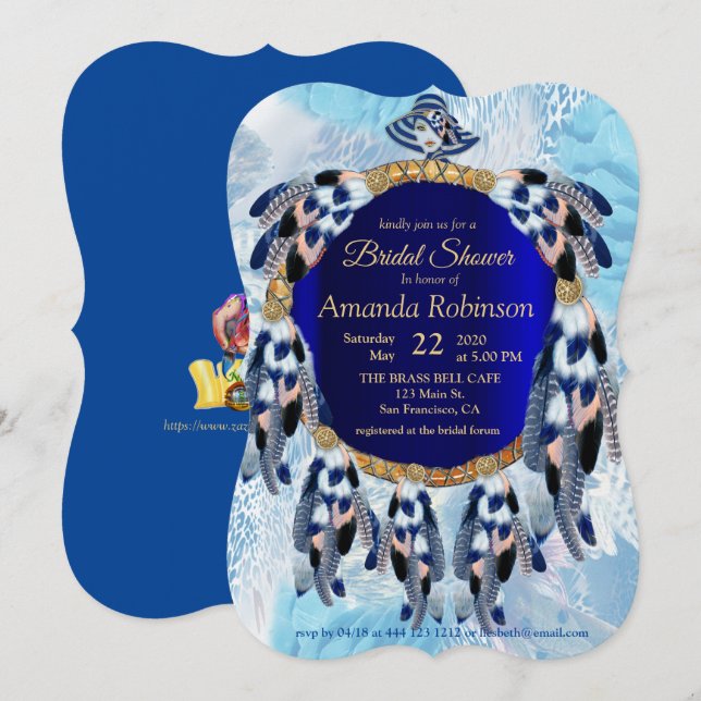 Invitación Exótico Blue Dream Catcher Bridal Shower (Anverso / Reverso)