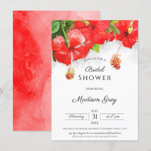 Invitación Exótico Hibiscus Rojo Flor Art Brillante