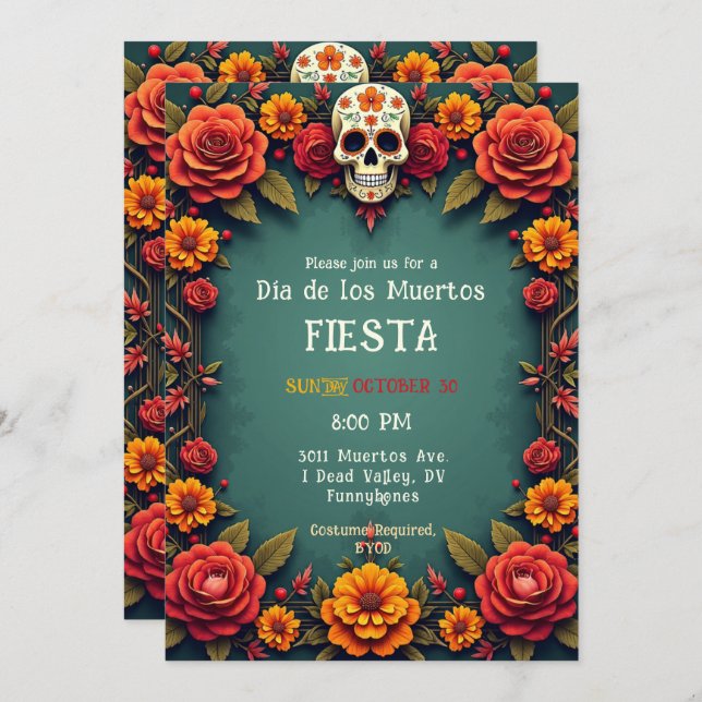 Invitación 💀 expectativas 🎉 graves, el Día de los Muertos (Anverso / Reverso)