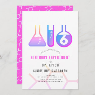 Invitación Experimento científico Chica blanco y neón rosado