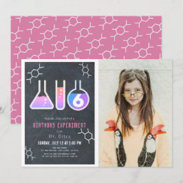 Invitación Experimento científico Chica de Chalkboard Foto Cu