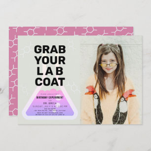 Invitación Experimento científico Chica rosado en frasco