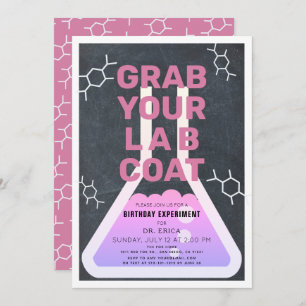 Invitación Experimento científico Flask Chalkboard Chica Cump