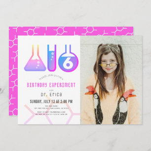 Invitación Experimento científico foto de Chica neón rosado c