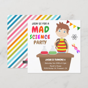Invitación Experimento de Ciencia Loca Fiesta de Cumpleaños p