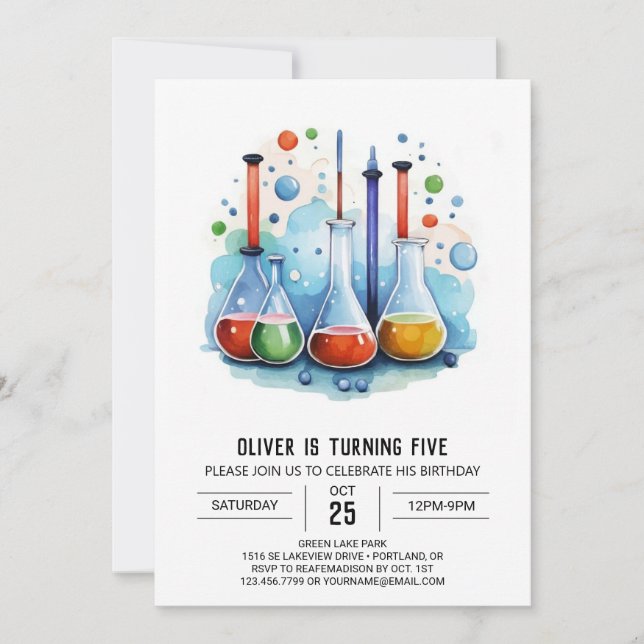Invitación Experimento mágico en frascos cumpleaños (Anverso)