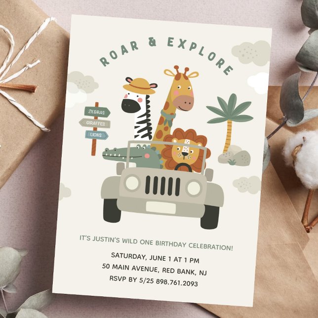Invitación Explora el cumpleaños Safari de los animales salva (Subido por el creador)