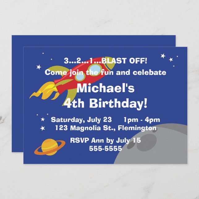 Invitación Explorador de espacio (Anverso / Reverso)